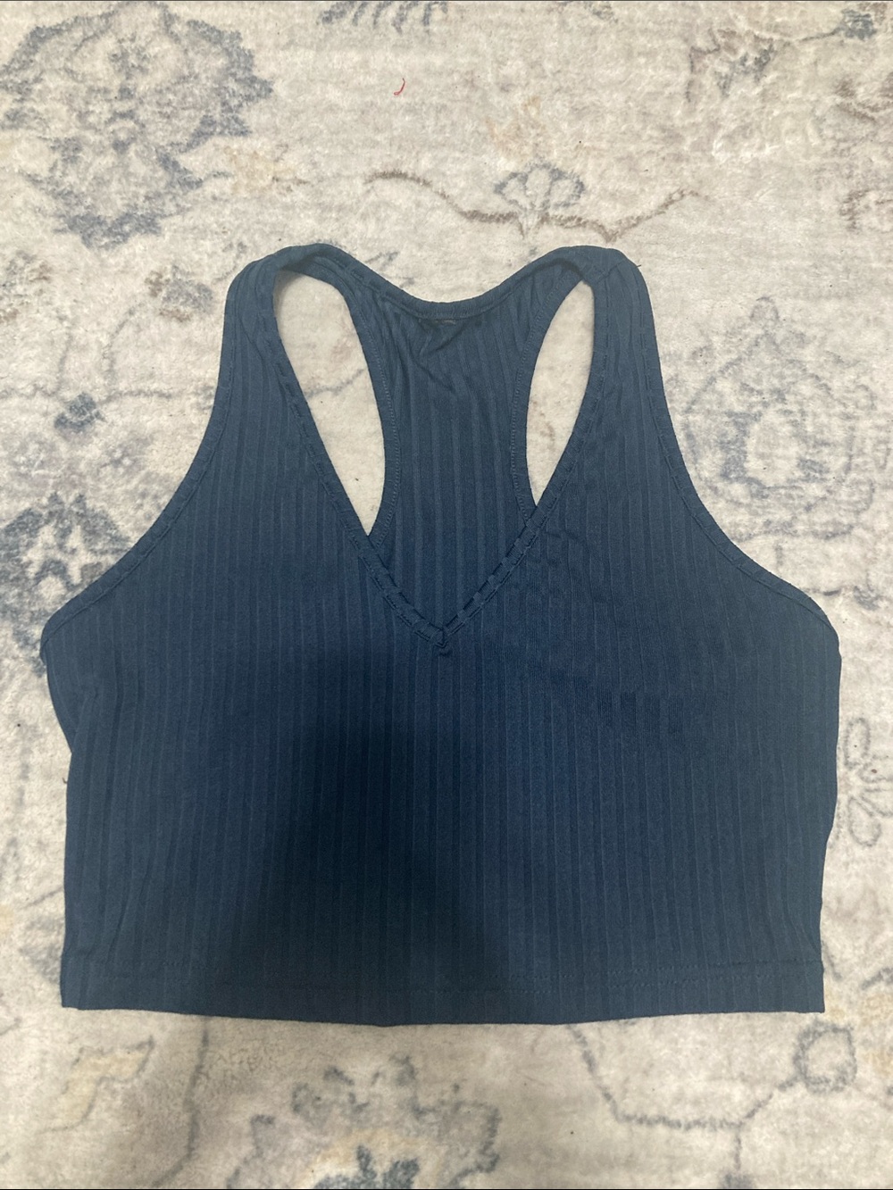 Ribbed Racerback Cropped Tank Top - Navy